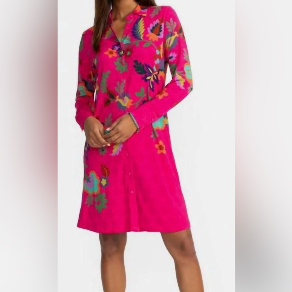 JOHNNY WAS NWT XS Cute and casual pink Janie shirt dress, 95% rayon